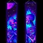 Tiamon 2 Pieces Black Light Art Wall Decor Trippy Blacklight Tapestry UV Reactive Tapestry Poster Banner Aesthetic Room Hanging Backdrop for Hippie Bedroom Home Decoration (Skull)
