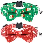 Malier 2 Pack Christmas Cat Collars Breakaway with Bow Tie and Bell, Classic Buffalo Plaid Kitten Collar with Cat Bow Tie Cat Collar for Cats Kitty Kitten Cat Stocking (Christmas)