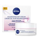 NIVEA Nourishing Day Cream with SPF 15, 24H Moisture, 50ml | Moisturizer for Dry Skin with Shea Butter