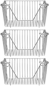 Homics Stackable Wire Baskets, Steel Metal Wire Storage Baskets Organizer Bins with Handles for Household, Kitchen, Cabinets, Closets, Pantry and Shelf - 3 Pack