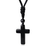 XIANNVXI Cross Necklace for Men Women Cross Pendant Black Obsidian Crystal Necklace Natural Gemstone Adjustable Rope Christian Cross Necklace Men