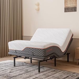 ESHINE 14" Hybrid Mattress Queen + Adjustable Bed Frame - Luxury Gel Memory Foam, Upholstered Bed Frames with Massage, USB, Under Bed Night Light, Head and Foot Incline, Queen