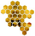 Wall1ders 31 Hexagon with 10 Butterflies Golden (Each Hexagon Size 10.5 cm x 12 cm) Hexagon Mirror Wall Stickers, Mirror Stickers for Wall, Acrylic Mirror Wall Decor Sticker,