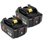 QUPERR 2-Pack 18V 6.0Ah Li-ion Replacement Batteries with Indicator (LED Display) Compatible with Makita 18V Battery BL1850 BL1850B BL1840 BL1830 BL1830B BL1860 BL1840B BL1845 BL1815 632B77 LXT