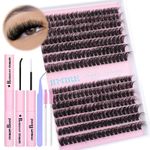 JIMIRE DIY Lash Extension Kit Volume Thick Eyelash Extensions Kit with Bond and Remover 280Pcs Fluffy Cluster Eyelash Extensions 280Pcs Eyelash Clusters Kit D Curl Individual Lashes Kit