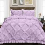 Exquisitely Superior Soft Diamond Ruffle Rajai/Duvet/Quilt Cover 3 PCS Set with Zipper, 100% Egyptian Cotton (1 Duvet Cover and 2 Pillow Cases) 400 Thread Count- King Size Lavender Solid