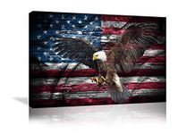 Large Poster Retro American Flag Bald Eagle US Military Wall Art Canvas Prints Thin Blue Red Line Home Decor Pictures for Living Room Bedroom Painting Framed Ready to Hang - 44''x28''