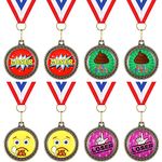 8 Pcs Loser Medal Last Place Award 1.97 Inch Diameter Gold Loser Trophy Medal Star Last Place Trophy Joke Funny Last Place Prizes with Red Blue White Neck Ribbons