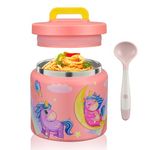 JXXM 13.5 Oz Thermo Food Jar for Hot & Cold Food for Kids, Insulated Lunch Containers Hot Food Jar,Leak-Proof Vacuum Stainless Steel Wide Mouth Lunch Soup Thermo for School (Rainbow Unicorn13.5OZ)