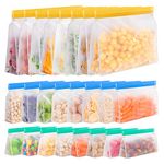 Reusable Food Storage Bags Stand Up, 24 Pack Reusable Freezer Lunch Bags, BPA-Free Reusable Gallon Bags, Leakproof Reusable Sandwich Bags Silicone (24Pack-8Large Bags+8Sandwich Bags+8Snack Bags)