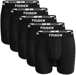 POUDEW Men's Breathable Viscose Moisture Wicking No Roll Waistband Tagless Underwear Boxer Briefs, Pack of 5 (XX-Large, Black/Black/Black/Black/Black)