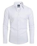 DEMEANOR Dress Shirts for Men Long Sleeve Men's Dress Shirts Slim Fit Non-Iron Dress Shirts Formal Shirts Casual Shirts White