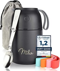 Milu Thermo per Alimenti 300ml 440ml 450ml 650ml 800ml I Contenitore Termico di Acciaio Inossidabile, Isotermico Sottovuoto per Cibi Caldi e Freddi (Nero, 450ml)