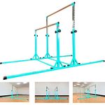 MARFULA Gymnastics Double Horizontal Bars 3Play Gymnastic Parallel Uneven Training Bar with 304 Stainless Steel Regulating Arms & Fiberglass Rail for Indoor Outdoor Home Club Use, New Cyan