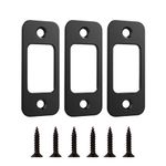 Deadbolt Strike Plate Door Backplate 1" x 2-1/4" Round Corner (Matte Black) with Screws 1-3/8" - 3 Pack