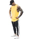 CHKOKKO Men Solid Gym Regular Fit Tank Tops Sleeveless Sports Vest Mustardd M