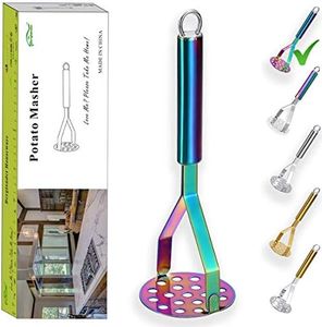 Berglander Pasapurés triturador de patatas arcoíris, cortador de patatas arcoíris de acero inoxidable resistente con revestimiento de titanio colorido, triturador de cocina