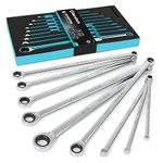 DURATECH Extra Long Ratcheting Wrench Set, Double Box End Wrench Set, Metric, 9-Piece, 8,10,12,13,14,16,17,19,22 mm, CR-V Steel, with EVA Foam Tool Organizer