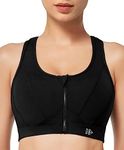 Yvette Zip Front Sports Bra High Impact Zip Up Sports Bras for Women Plus Size Workout Running High Support, Black, Large More