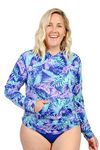 INGEAR Long Sleeve Loose Rash Guard with Hood Sun Shirt Women Beach Coverup UV Sun Protection Shirt Quick Dry Hoodie, Leafygrdn Sorbt, Large