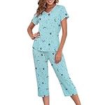 Zando Womens Cotton Pajamas for Women Womens Summer Pajamas Sets Ladies Summer Pajamas for Women Set Womens Pajamas Summer Pajamas for Women Soft Comfy Pjs Sets Pj Set A Green Stars X-Large