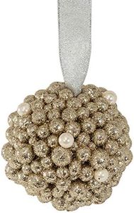 Boston International Christmas Ornament Tree Decoration, 4-Inches, Gold Glitter Ball