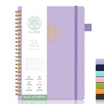 Lined Journal Notebook, Spiral Notebook, A5 Medium, Leather Hardcover, ALLTREE Twin Wire Spiral Bound Notebook with Tabs, Pen Loop, Pocket, Stickers, 160 Pages, Journal for Women & Men, Purple(6"x8.5")