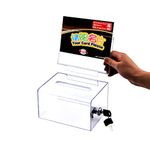 WANLIAN Clear Donation Box with Lock,Ballot Box with Sign Holder,Suggestion Box Storage Container for Voting, Raffle Box,Tip Jar 6.2" x 4.6" x 4.0"