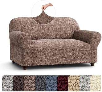 Mamma Mia Covers Loveseat Slipcover - Oversized Chair Cover - Stretch Couch Cover - Cushion Love Seat Sofa Cover - 1-Piece Form Fit Washable Protector - Mille Righe Collection - Camel