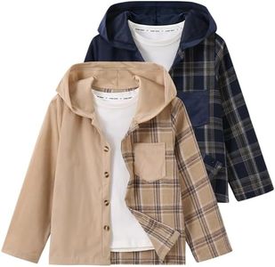Fdqin Boys Flannel Plaid Shirt 2 Pcs Button-Down Shirts Long Sleeve Hooded Family Matching Tops 7-8 Years