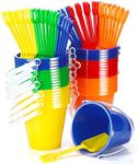 Woanger Set of 36 Beach Pails Sand Buckets and Sand Shovels Set, 5 Inch Sand Bucket Play Set Colorful Plastic Beach Buckets Sand Castle Kit for Boys and Girls Birthday Party Favor