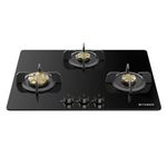 Faber 3 Burner 70cm Hob |Auto-Ignition| HOB PRIME HT703 CRS BR CI AI |Metal Knobs| Cast Iron Pan Support |Hob/Cooktop Hybrid| Black Glass Finish |5 Yr Warranty on Glass,Valve & 2 Yr on Burner by Faber