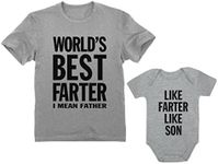 Tstars Like Farter Like Son Dad and Baby Matching Shirts Gifts for New Dads Fathers Day Dad Shirt & Infant Baby Bodysuit, Dad Gray / Son Gray