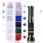 Makartt Nail Rhinestone Glue Kit,8ml Gel Nail Glue with Brush Precise Pen Tip with Mixed Color Rhinestones Pearls Diamond Beads Shine Rhinestones Iridescent Crystals Nail Decorations for Nail Art DIY