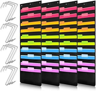 Geyee 4 Pack Wall Hanging File Folders Organizer, Heavy Duty Storage Pocket Chart, Over Door Hangers Included, Hanging Wall Paper Organizer Holder for School Classroom Office Home(10 Pocket)
