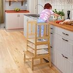 COSYLAND Height adjustable toddler kitchen step stool - kitchen learning helper standing tower for kitchen counter bathroom nursery natural