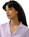 LilySilk 100% Mulberry Silk Sleep Cap Woemn Extra Long Tie Bow Silk Bonnet Night Hair Wrap Black