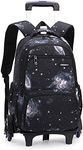 ETAISHOW Boys Girls Rolling Backpack Trolley School Bag Kids Luggage Wheeled Rucksack with 6 Wheels, Small Black-starry Sky, 6 Wheels, Rolling Backpack