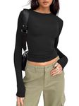 Kovbin Women Going Out Tops Long Sleeve Shirts Skims Dupe Basic Workout Gym Yogo Crop Tops Y2k Fall Clothes Outfits Black L