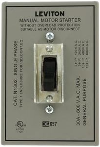 Leviton N1302-DS 30 Amp, 600 Volt, Toggle In Type 1 Enclosure Double-Pole AC Motor Starter, Suitable as Motor Disconnect, Industrial Grade, Grounded, Gray