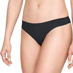 Under Armour Women's 3-Pack Pure Stretch No Show Thong Underwear, All-Day Comfort & Ultra-Soft Fit, Black (001)/Black, Small