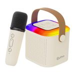pTron Newly Launched Fusion Tunes 10W Mini Bluetooth Speaker, Wireless Karaoke Mic, 8Hrs Playtime, Vivid RGB Lights, Voice Effects, Multi-Play Modes BT5.1/TF Card & Type-C Charging (Light Cream)