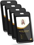 4 Pack Sliding Black ID Badge Holder, Heavy Duty Plastic ID Badge with Clear Window, Vertical Key Card Holder Protector Pouch for Office School ID Cards Proximity Key Cards Drivers Licenses & Passes