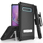 Beyond Cell Trishield Series Compatible with S10+ Case/Military Grade Rugged Cover + [Metal Kickstand]+[Belt Clip Holster] Compatible with Samsung Galaxy S10 Plus (2019)- Black