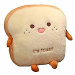 Funny Toast Travel Pillow Hand Warmer Nap Pillow Cute Plush Bread Soft Washable Seat Cushion Pad for Car, Office and Home, Happy