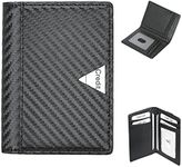 iZiv Bifold Front Pocket Slim Wallet - Minimalist Carbon Fiber Men Credit Card Holder, RFID Blocking Secure Money Clip Wallets with Pull-Out Slant Card Slot(Black)