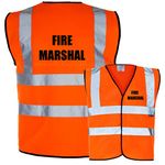 Fire Marshal Black Text Printed Orange Hi Vis Viz Reflective Safety Vest Waistcoat, Reflective High Visibility, supplied by Simply Hi Vis Clothing UK, M