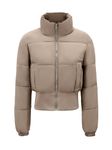 Ogfao Womens Cropped Puffer Jackets Long Sleeve Short Puffy Quilted Jackets Winter Coat With Pockets Khaki M