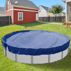 Goleray Round Pool Cover fits 15FT above Ground Pools, 19FT Winter Pool Covers with Clips Safety Cover with Drawstring Weather Protective for Outdoor Furniture Garage, Blue
