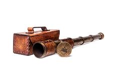 Stempunk Gift Handheld Pirate Brass Spyglass Telescope with Leather Case/Sailor Home Decor Pirate Captain Boat Toy Gift (14", J. Scott)